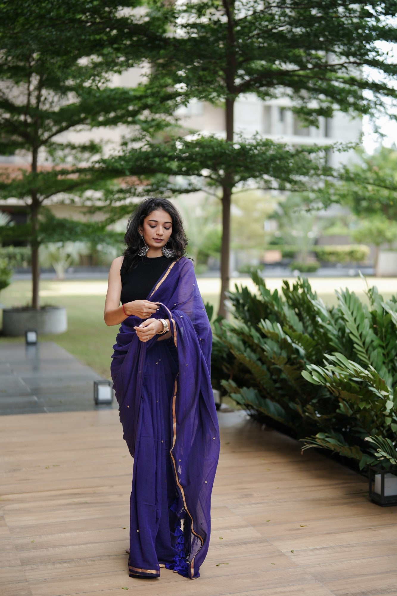 Mul Saree with Scattered Sequins --
