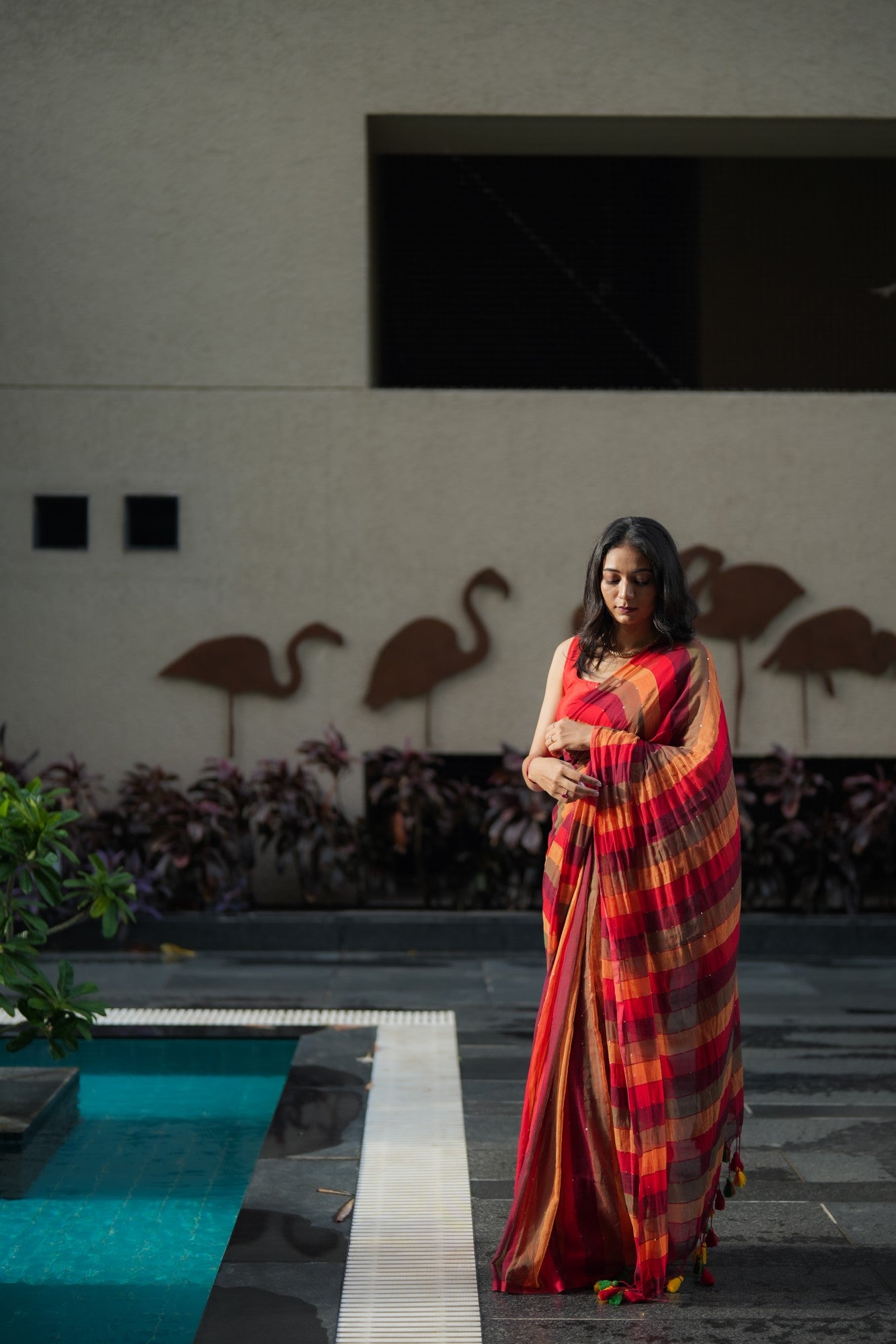 Mul Cotton Striped Saree with Mini Sequins