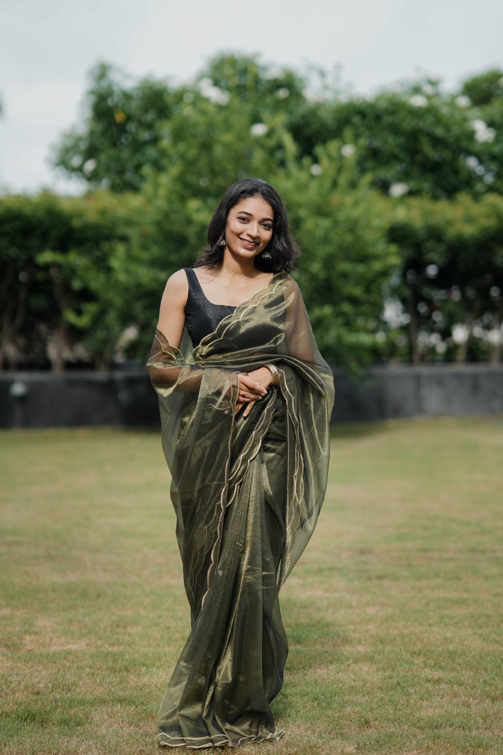 Sheer Tissue Saree with Double Scallop Border