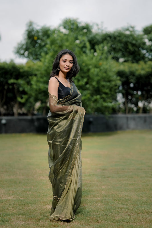 Sheer Tissue Saree with Double Scallop Border