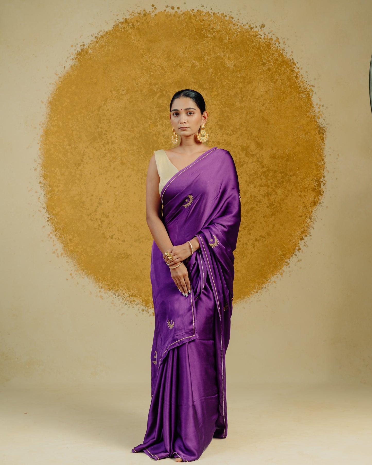 Moon Embroidered Saree - Purple