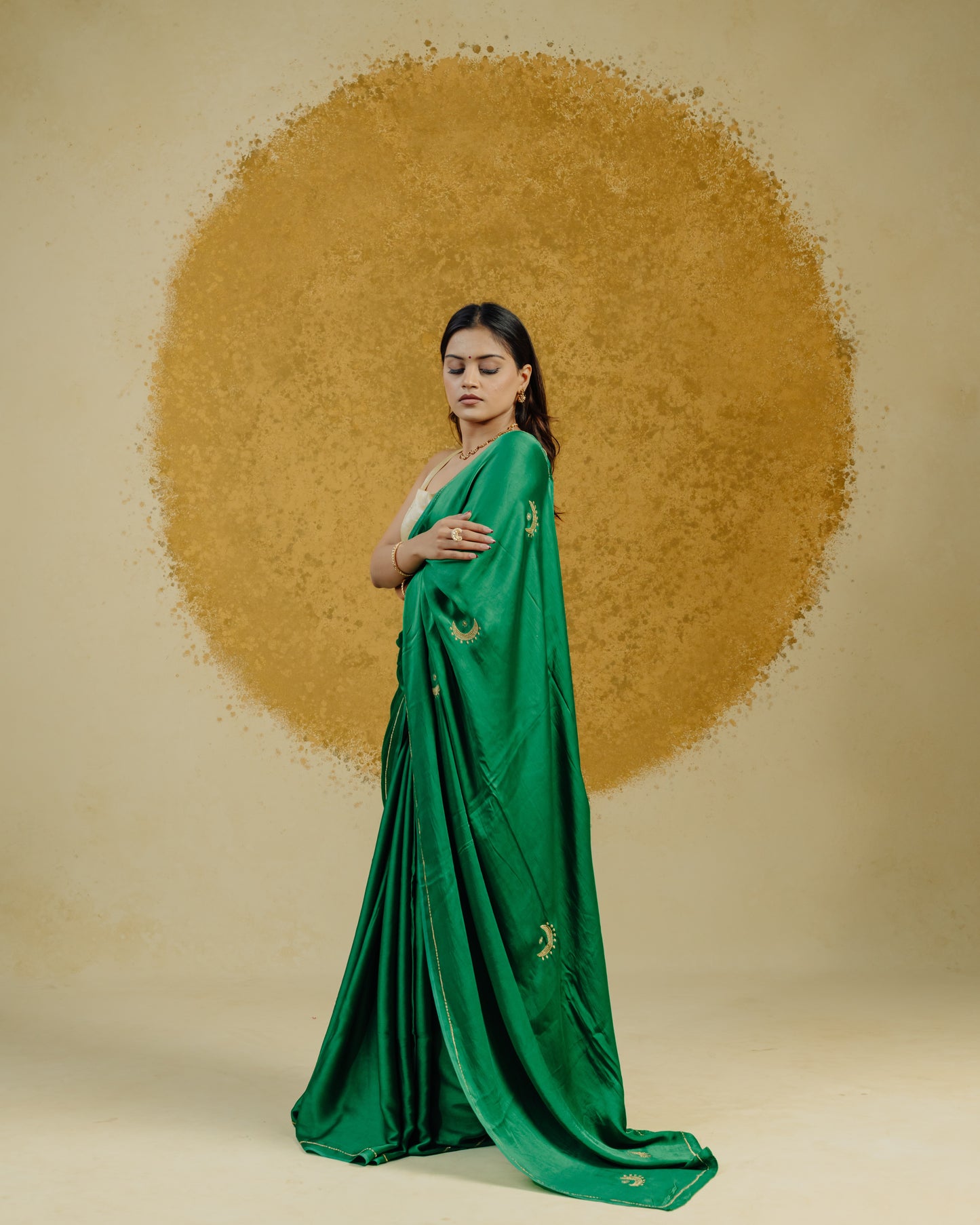 Moon Embroidered Saree - Green
