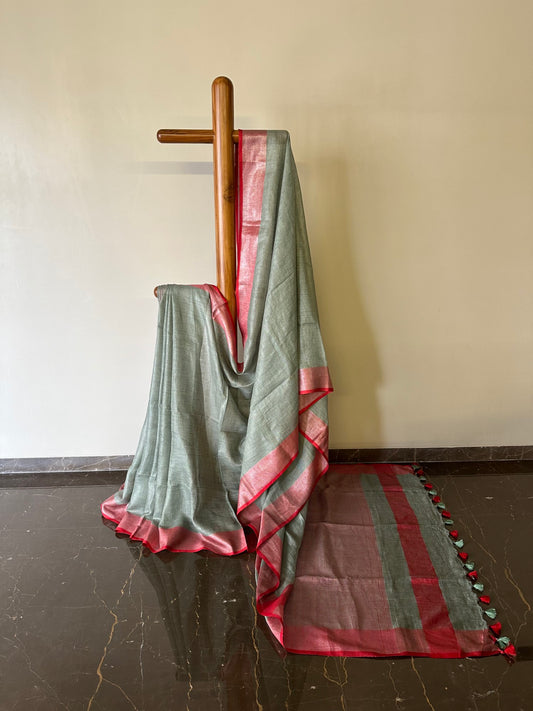Ash Grey Linen Saree