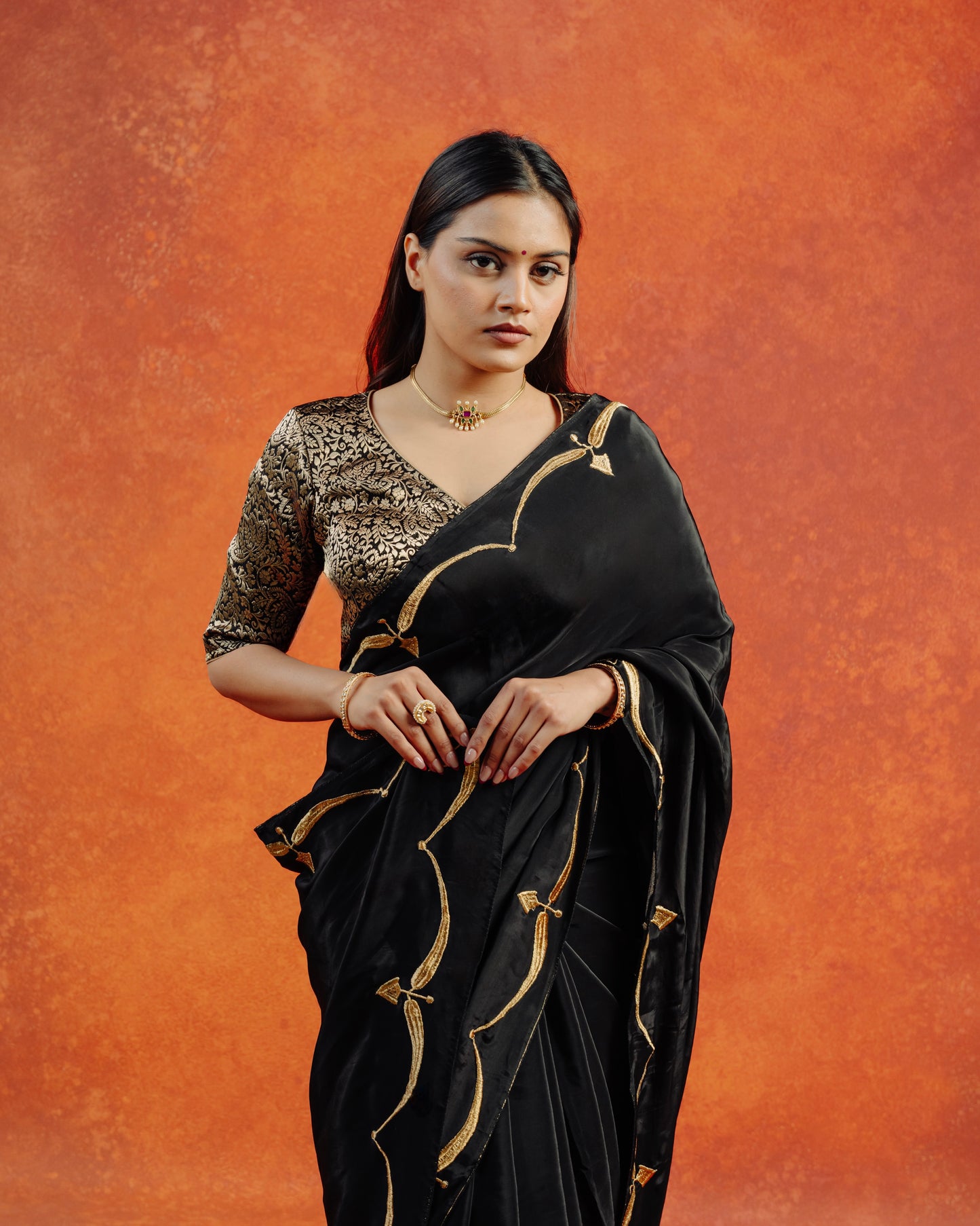 Black Natural Crepe Saree
