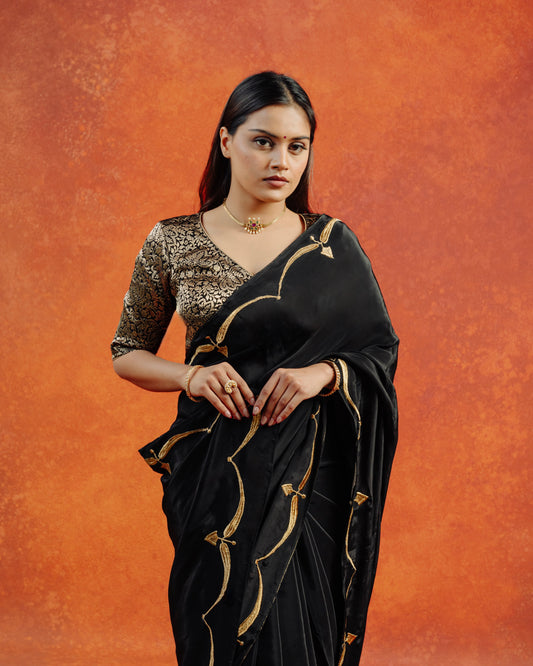 Black Natural Crepe Saree