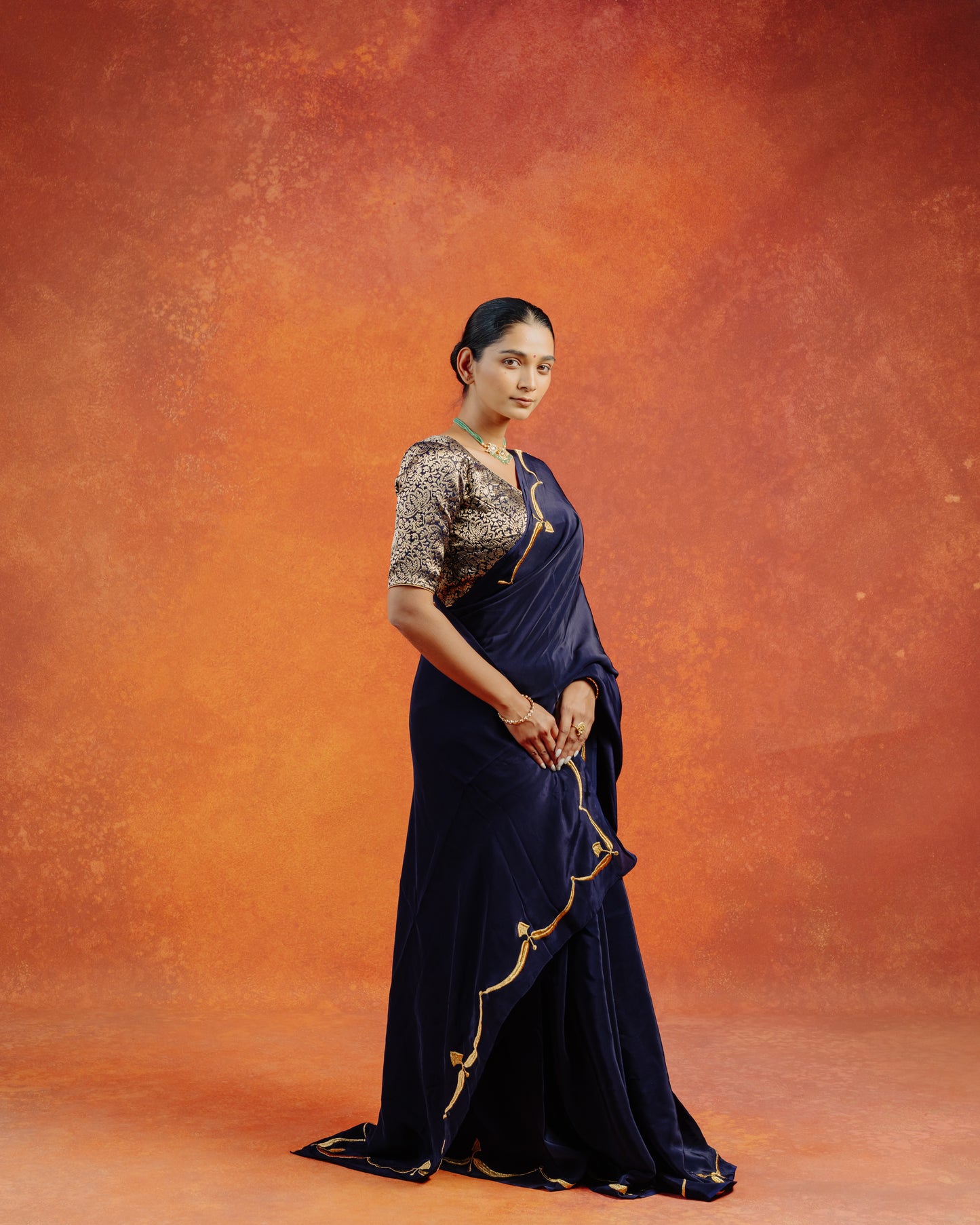 Navy Blue Natural Crepe Saree