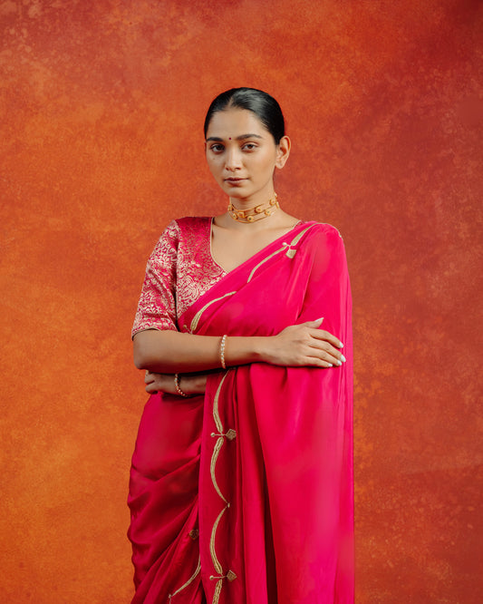 Pink Natural Crepe Saree
