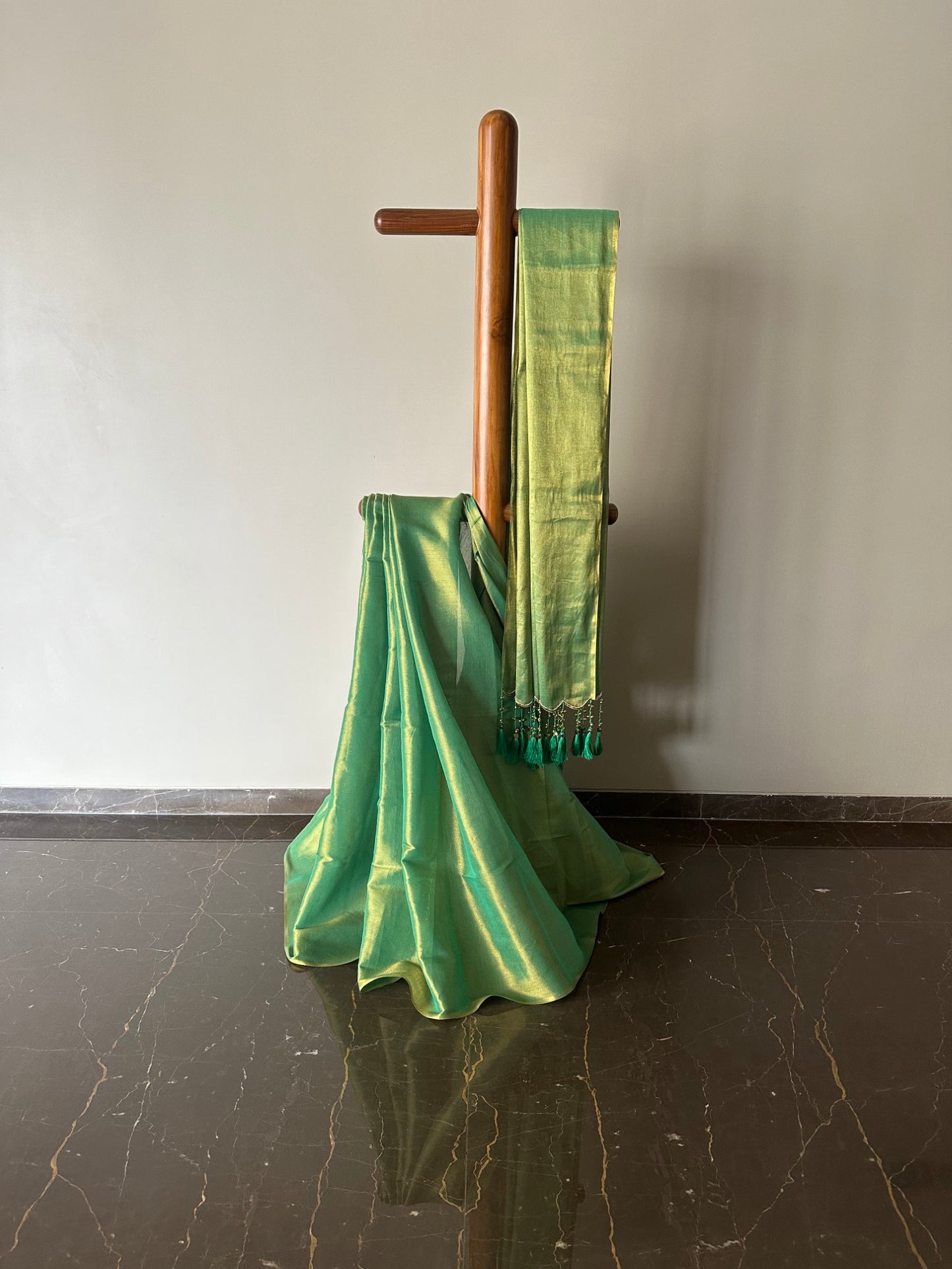 Handloom Tissue Saree with Embroidery Bell Tassels