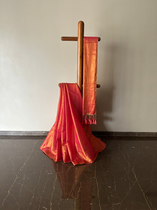 Handloom Tissue Saree with Embroidery Bell Tassels