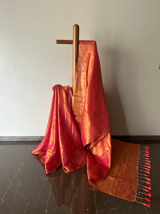 Handloom Tissue Saree with Embroidery Bell Tassels