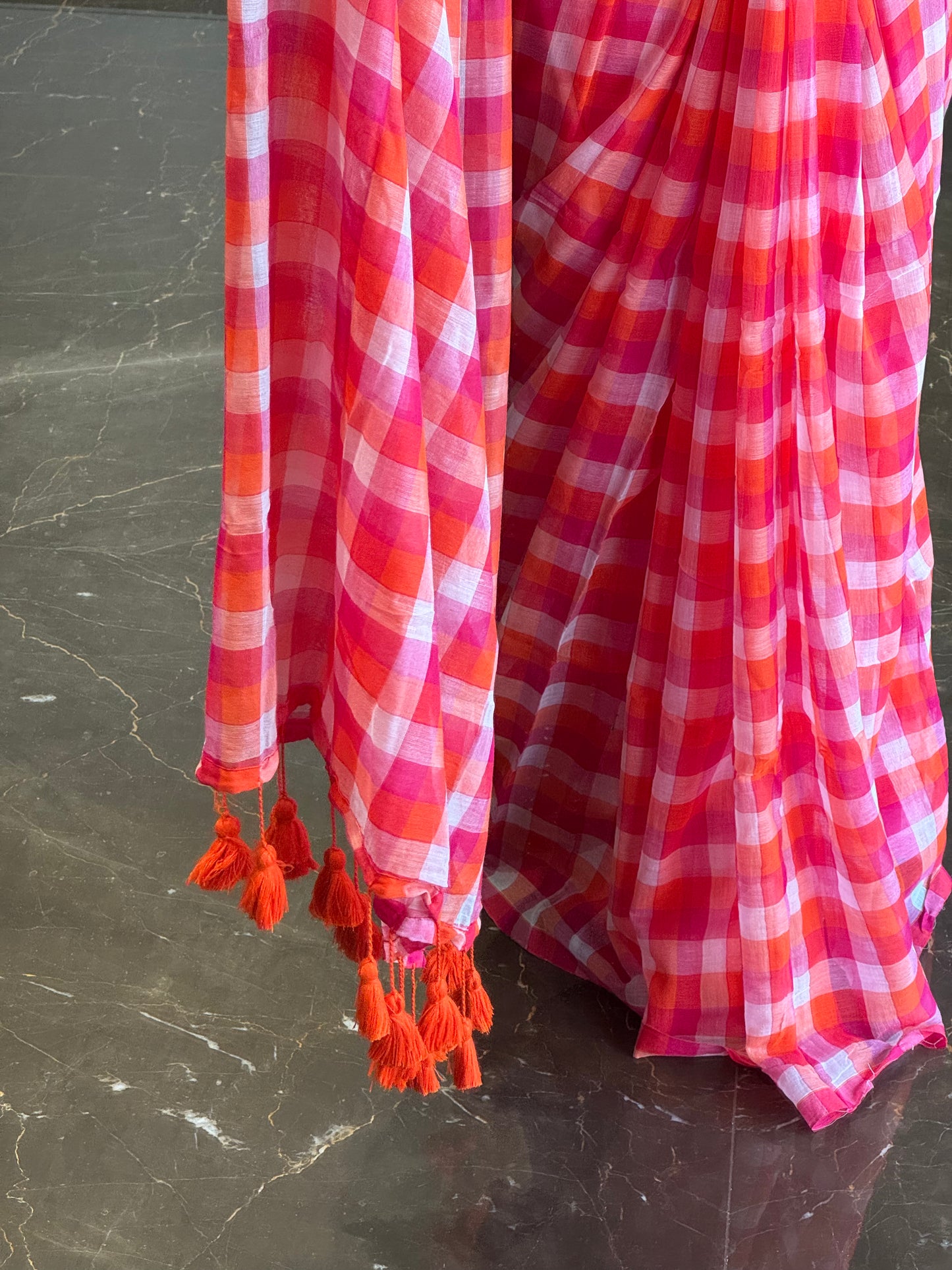 Summer Checks Saree Pink