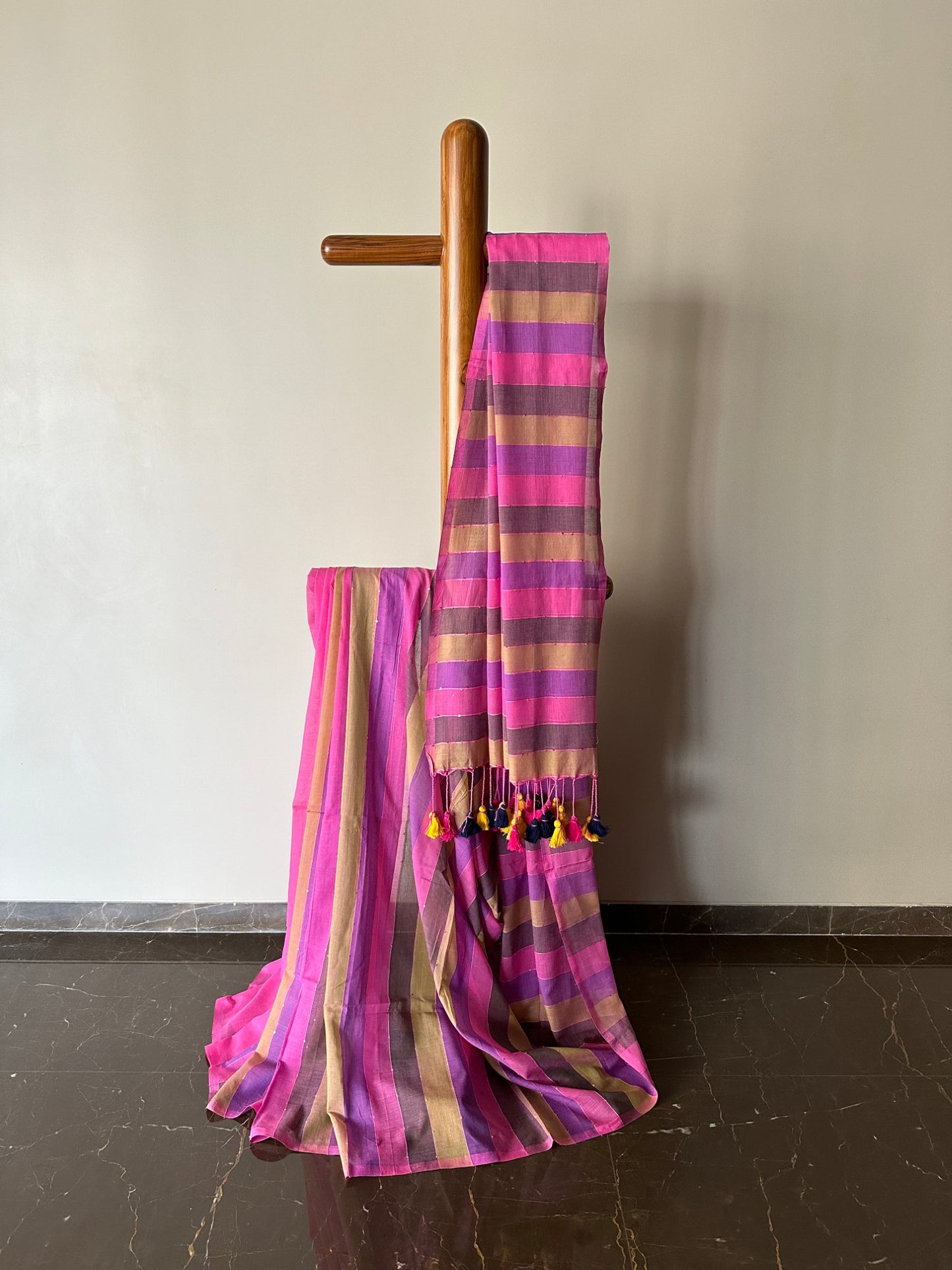 Mul Cotton Striped Saree with Mini Sequins