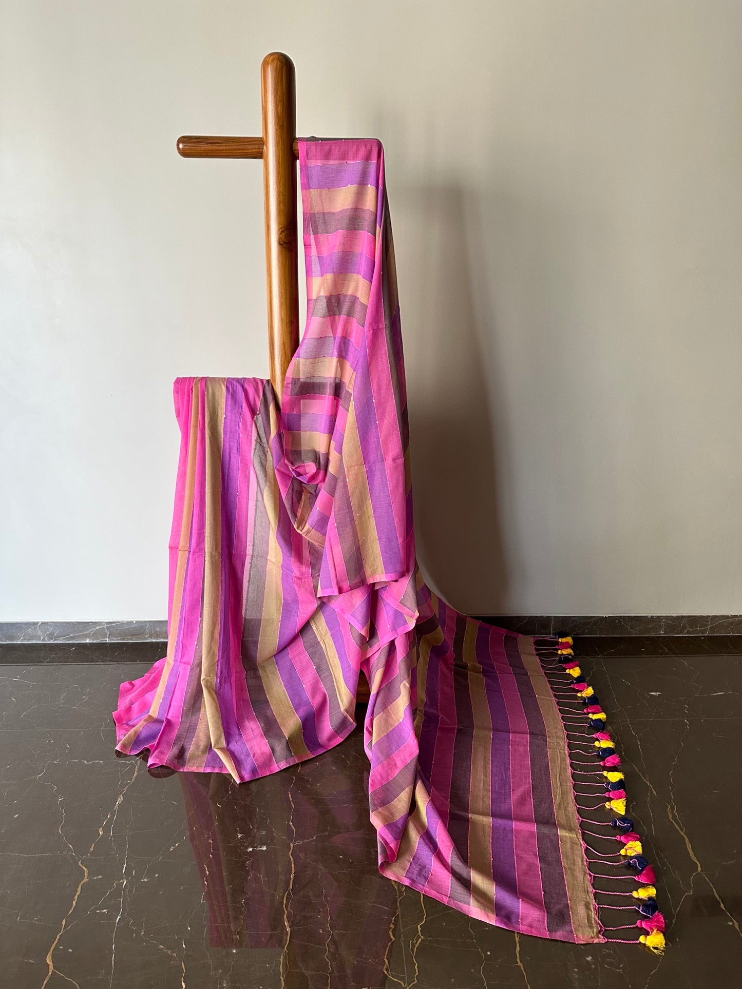 Mul Cotton Striped Saree with Mini Sequins