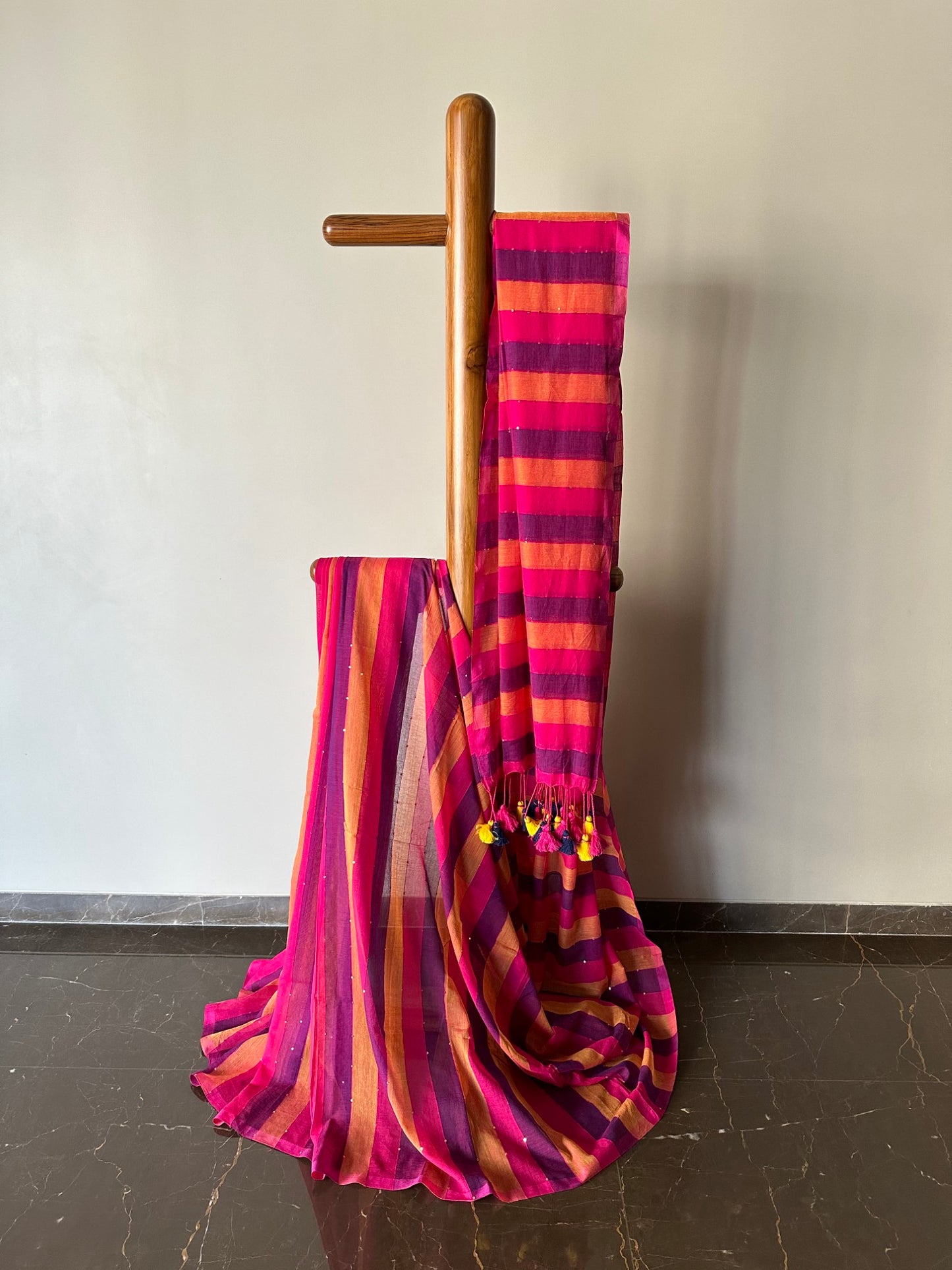 Mul Cotton Striped Saree with Mini Sequins