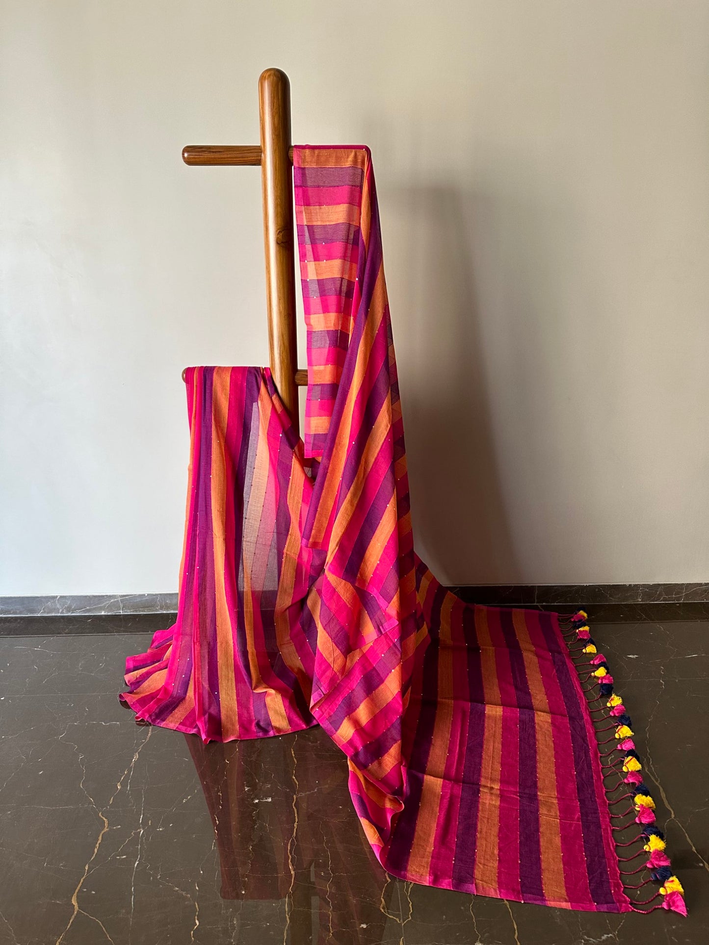 Mul Cotton Striped Saree with Mini Sequins