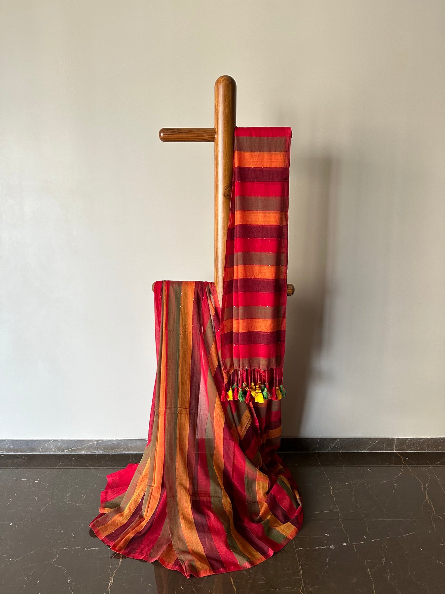 Mul Cotton Striped Saree with Mini Sequins