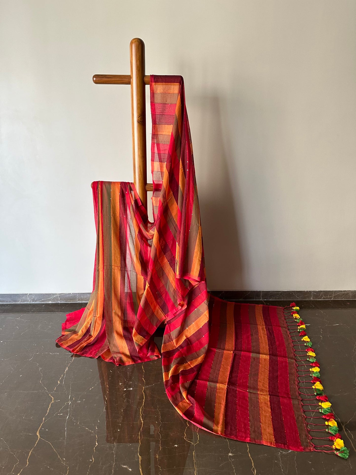 Mul Cotton Striped Saree with Mini Sequins