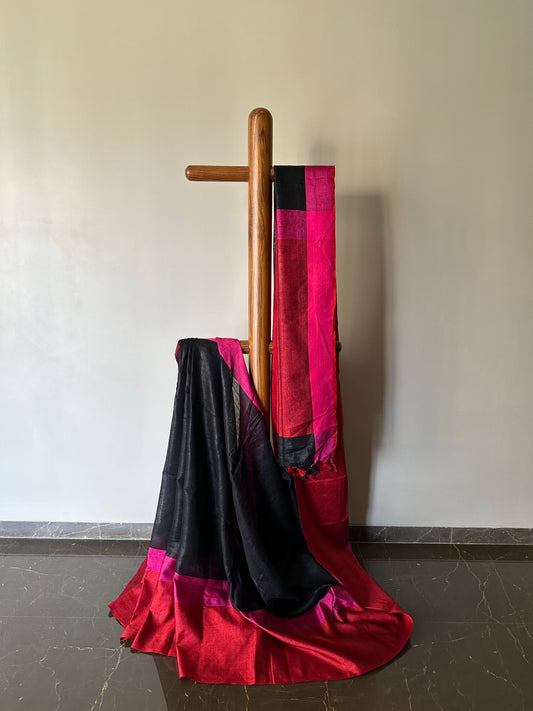 Block-Colored Linen Saree