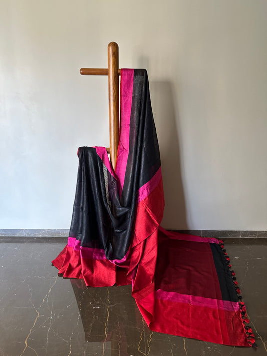 Block-Colored Linen Saree