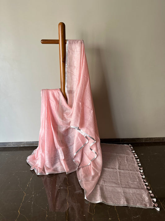 Baby Pink Linen Saree