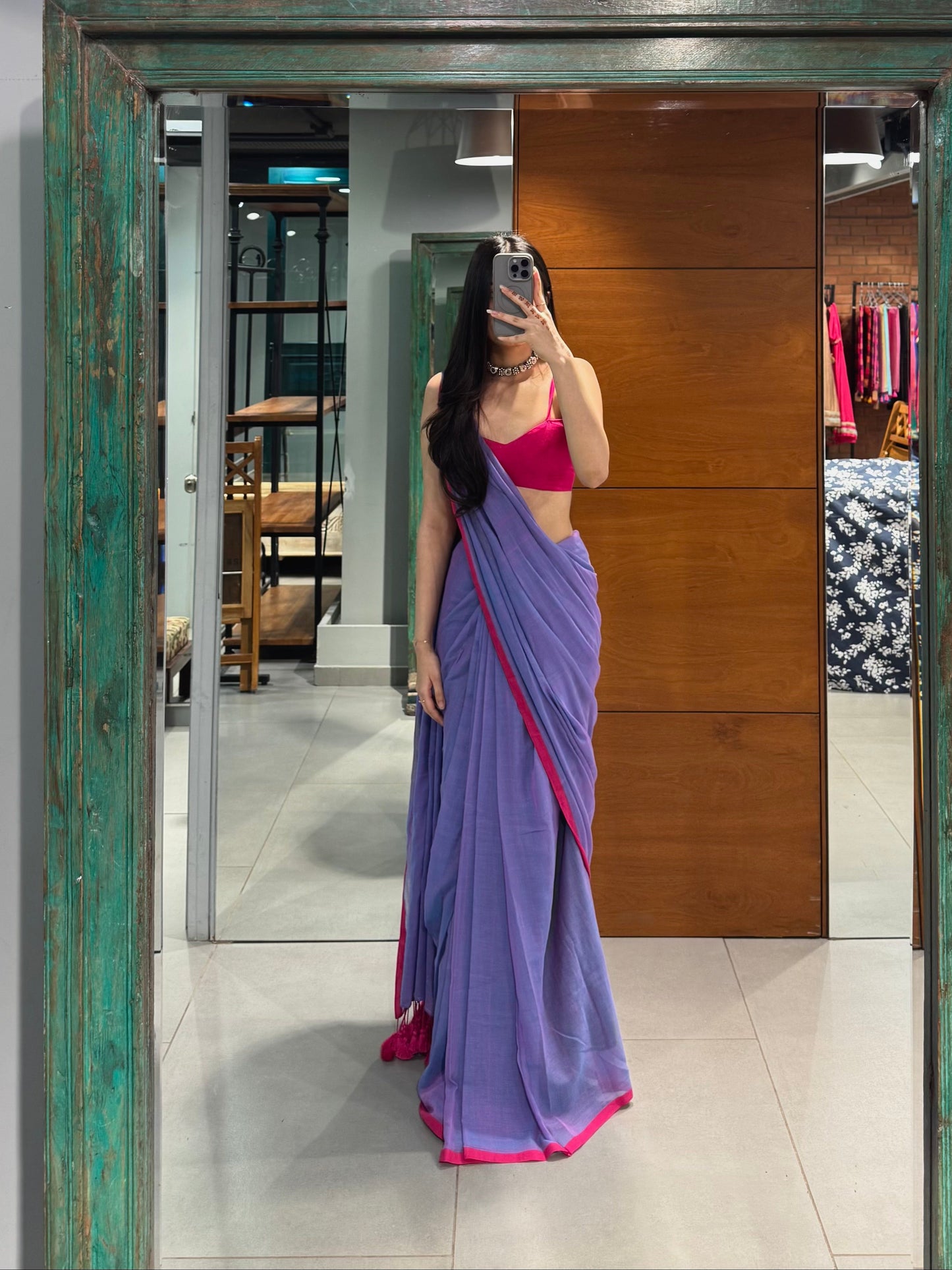 Mul Plain Purple with Pink Tassels