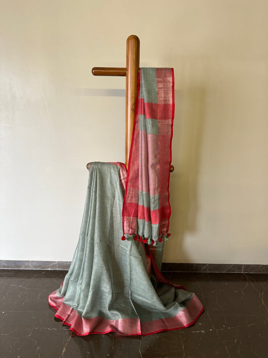 Ash Grey Linen Saree