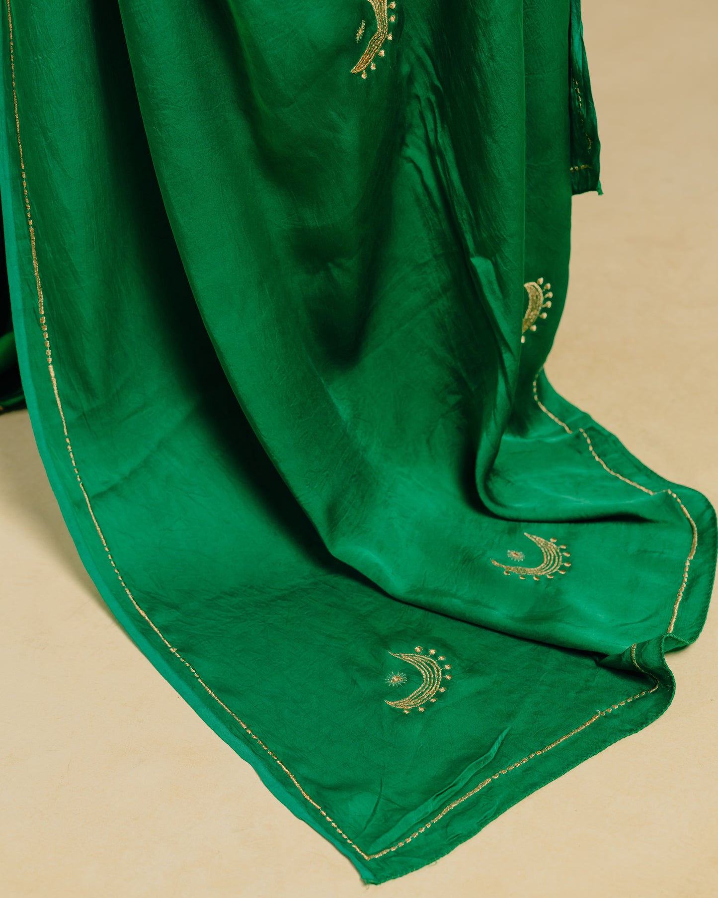 Moon Embroidered Saree - Green