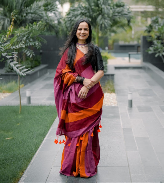 Khadi Cotton Striped Saree