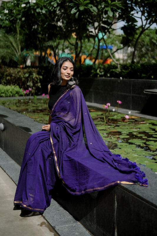 Mul Saree with Scattered Sequins --