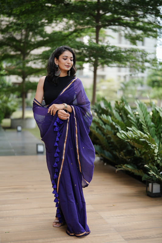 Mul Saree with Scattered Sequins --