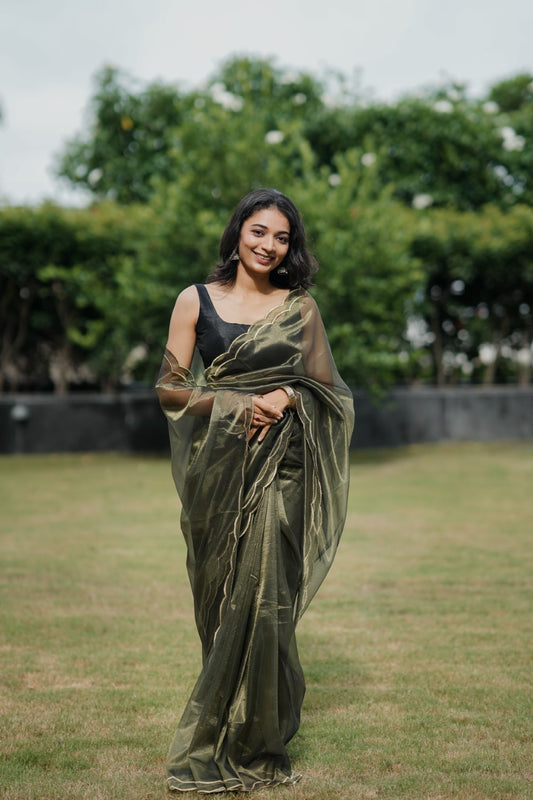Sheer Tissue Saree with Double Scallop Border