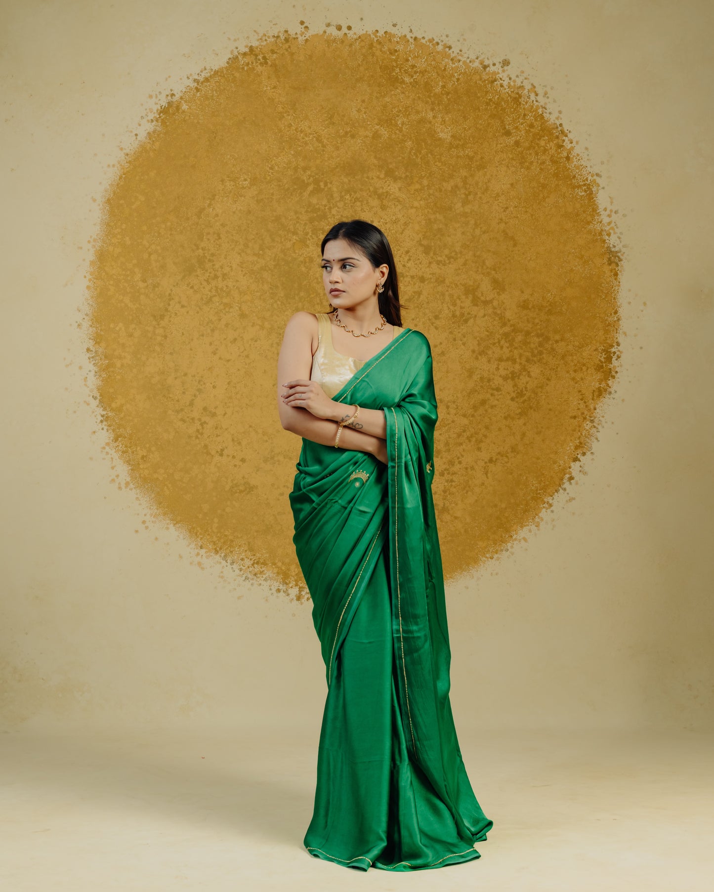 Moon Embroidered Saree - Green