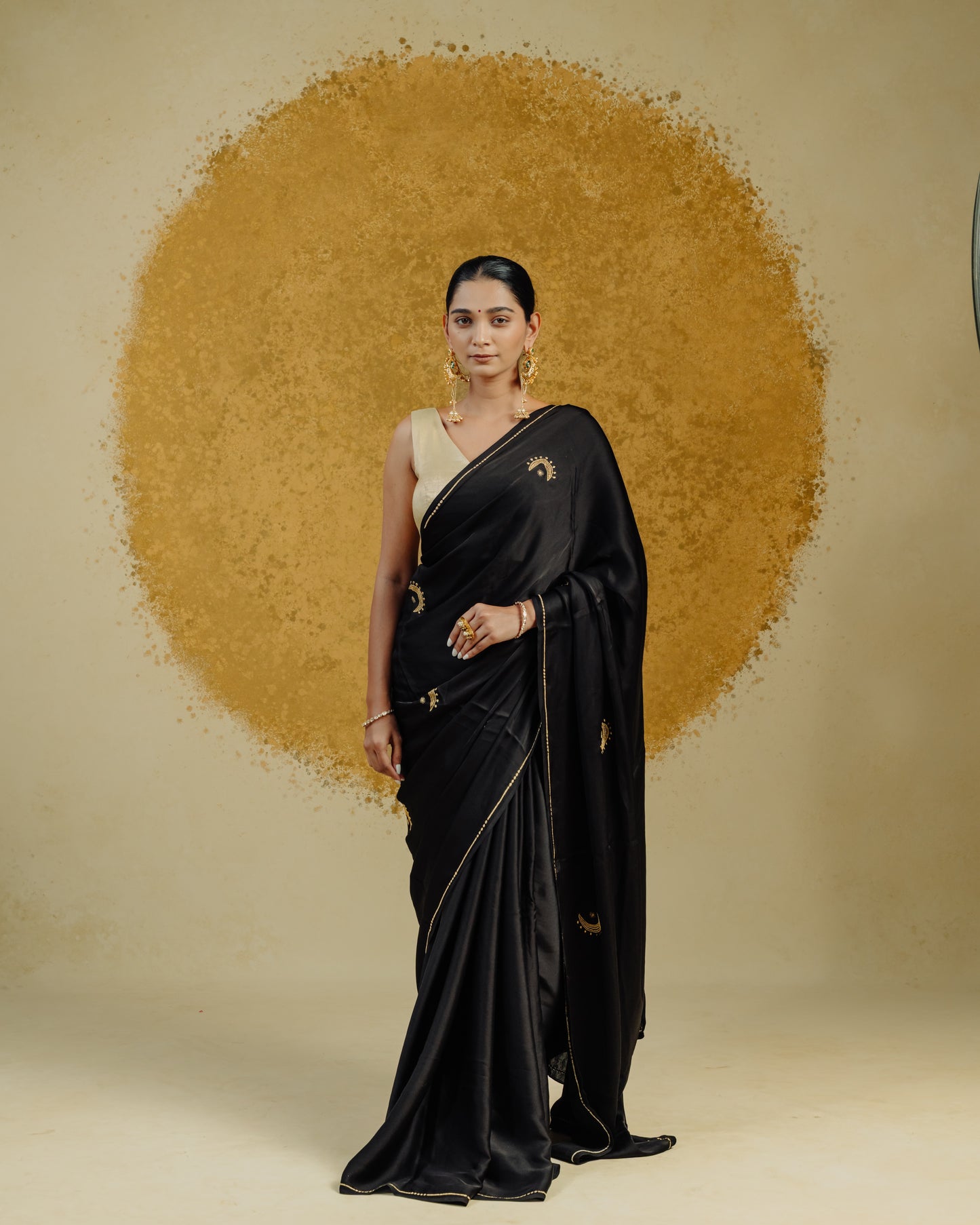 Moon Embroidered Saree - Black