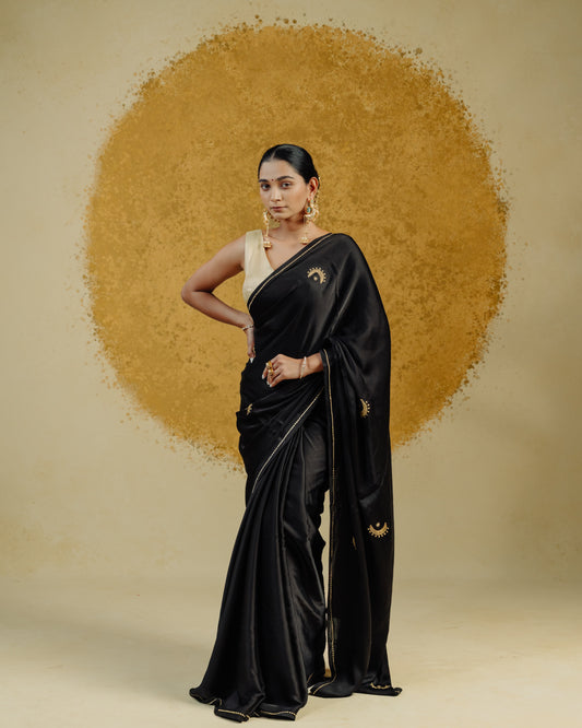Moon Embroidered Saree - Black