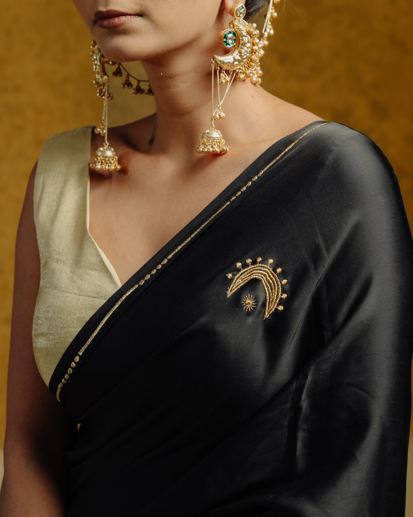Moon Embroidered Saree - Black
