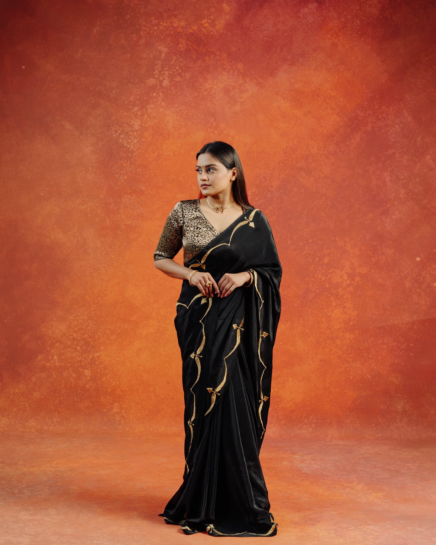 Black Natural Crepe Saree