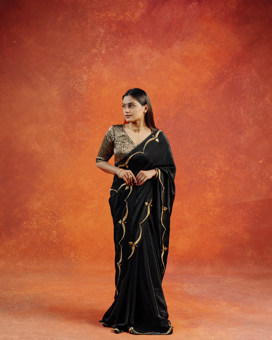 Black Natural Crepe Saree