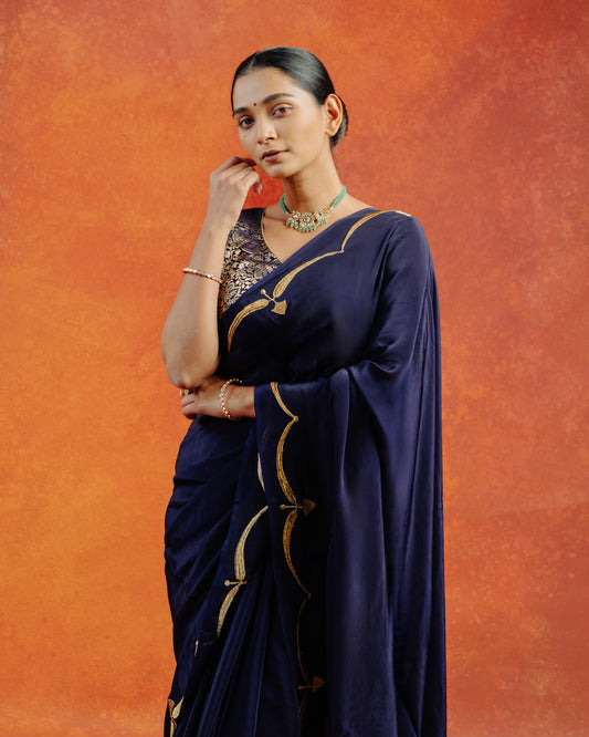 Navy Blue Natural Crepe Saree