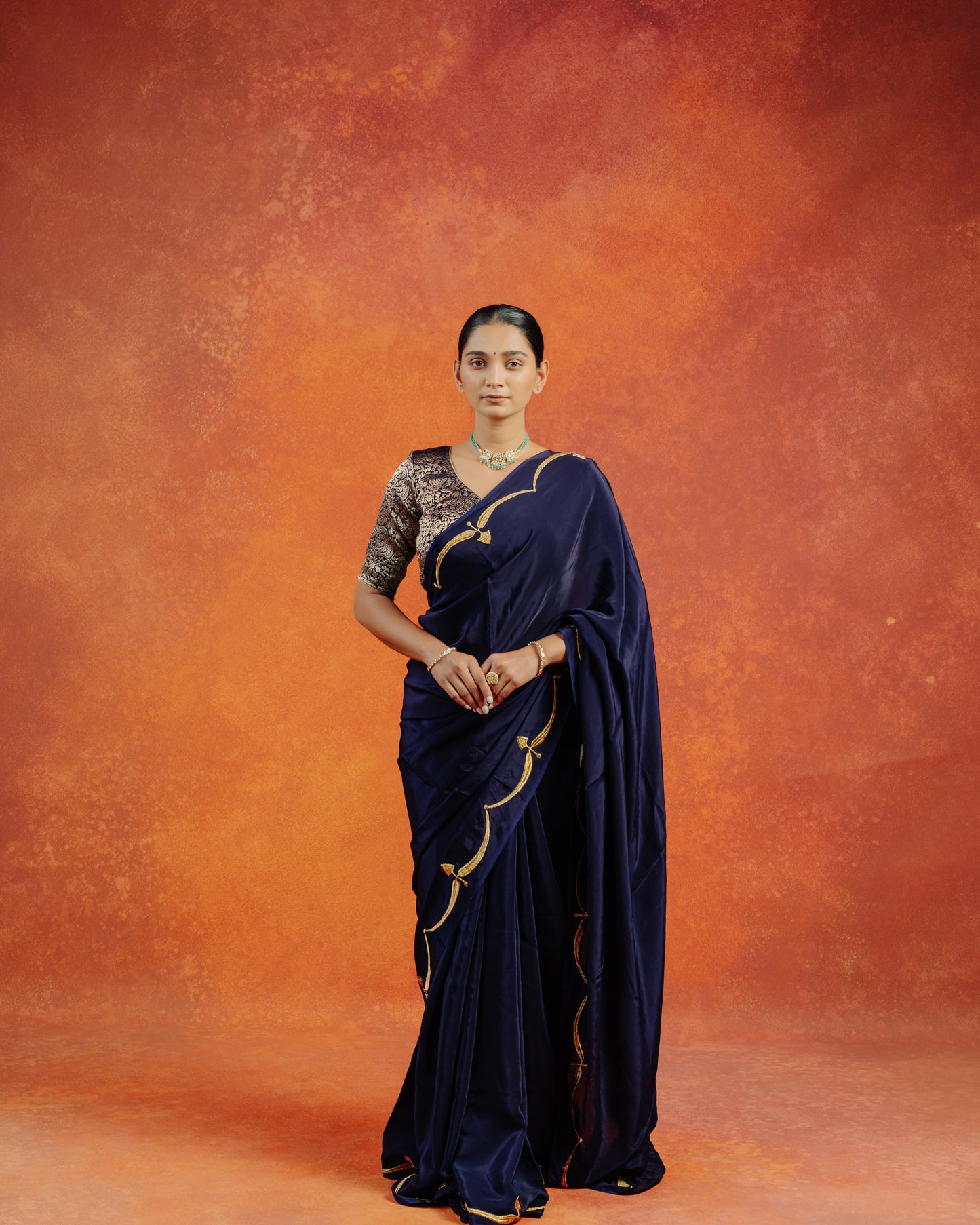 Navy Blue Natural Crepe Saree