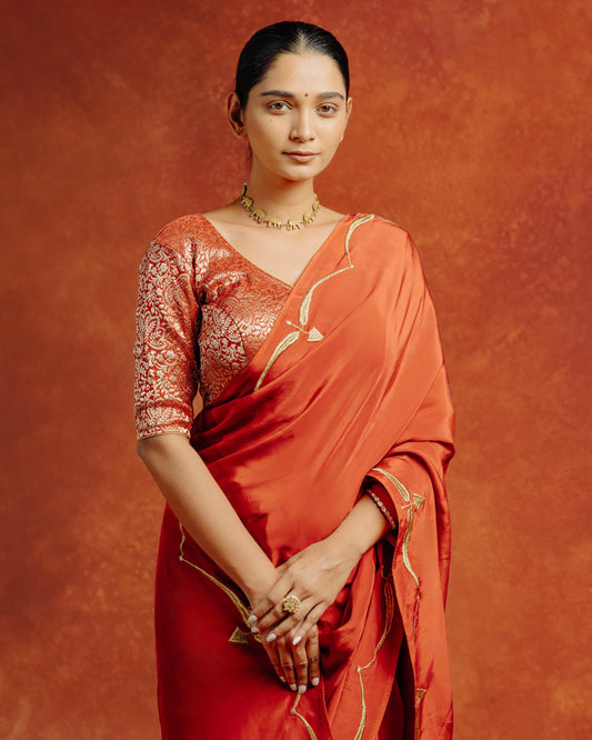 Orange Natural Crepe Saree
