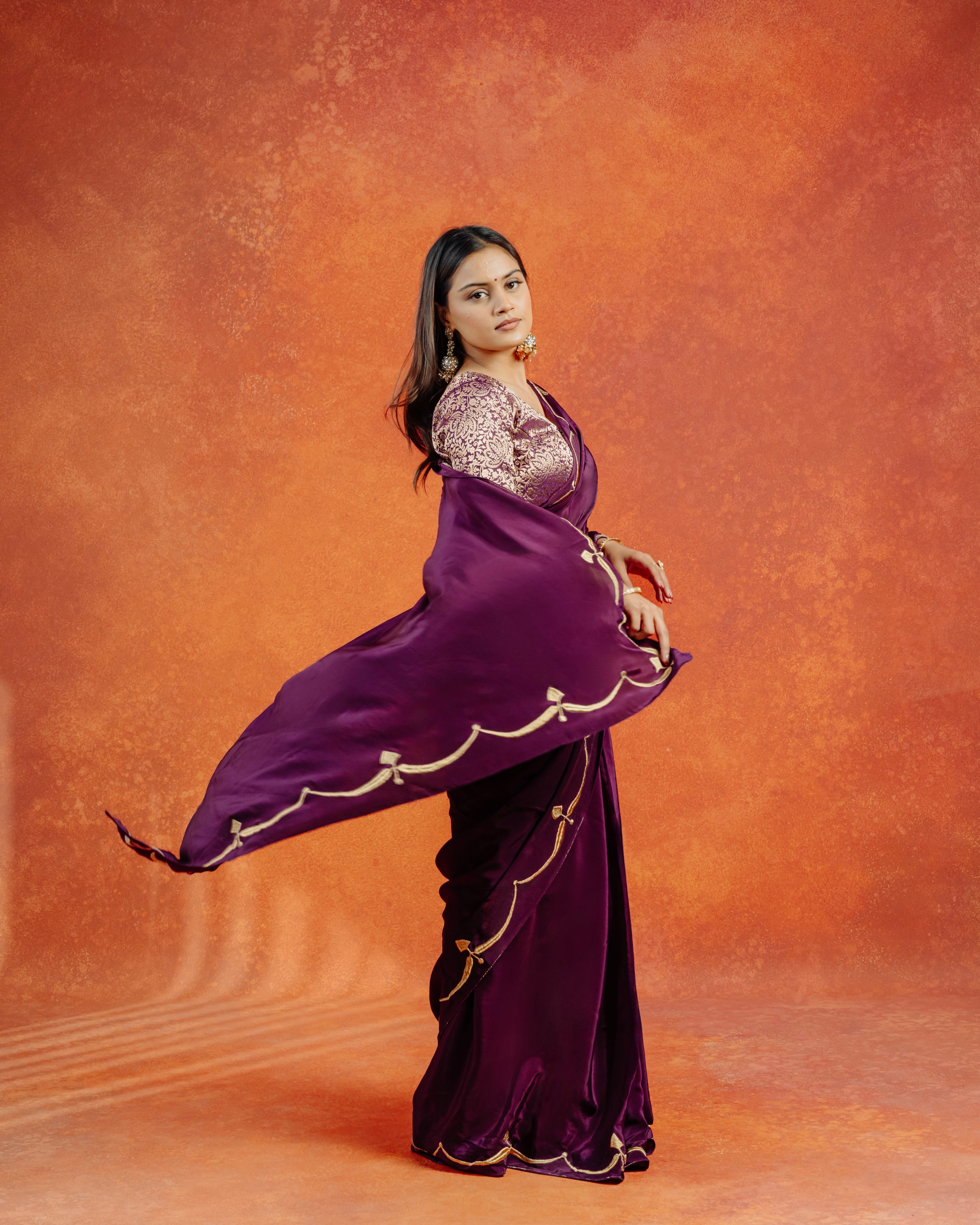 Purple Natural Crepe Saree – NAVATA