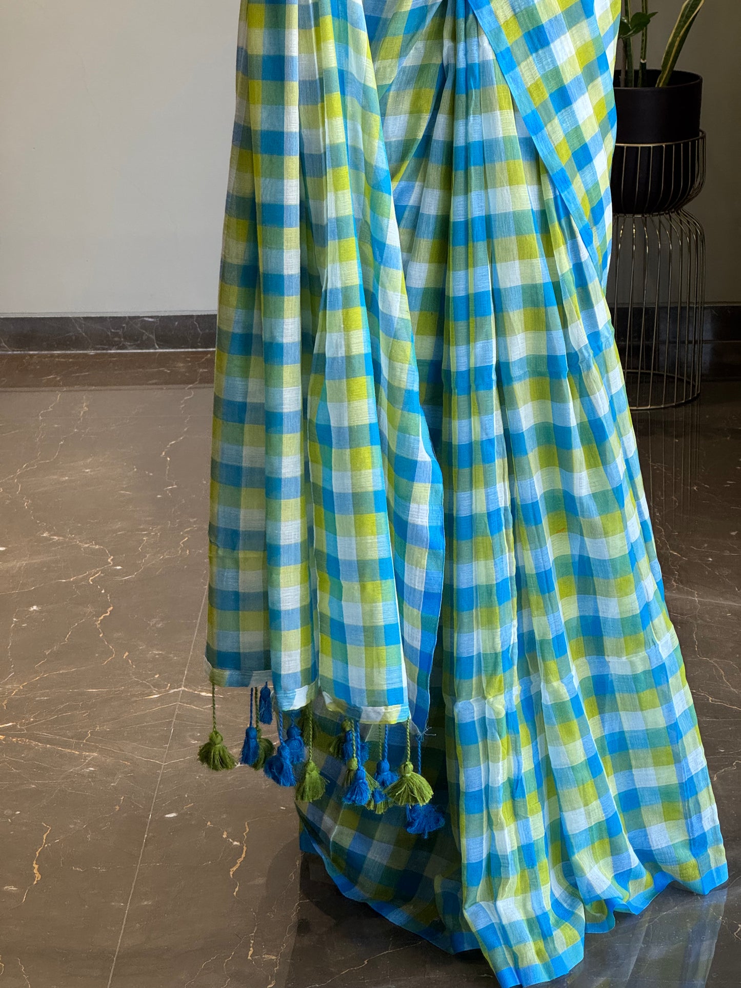 Summer Checks Saree Blue