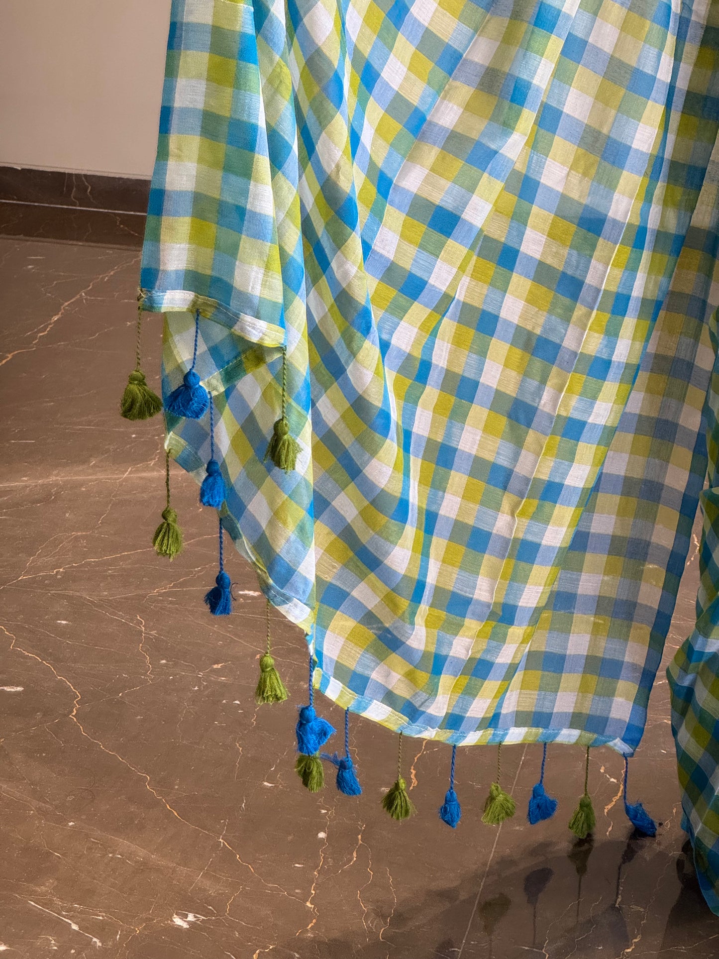 Summer Checks Saree Blue