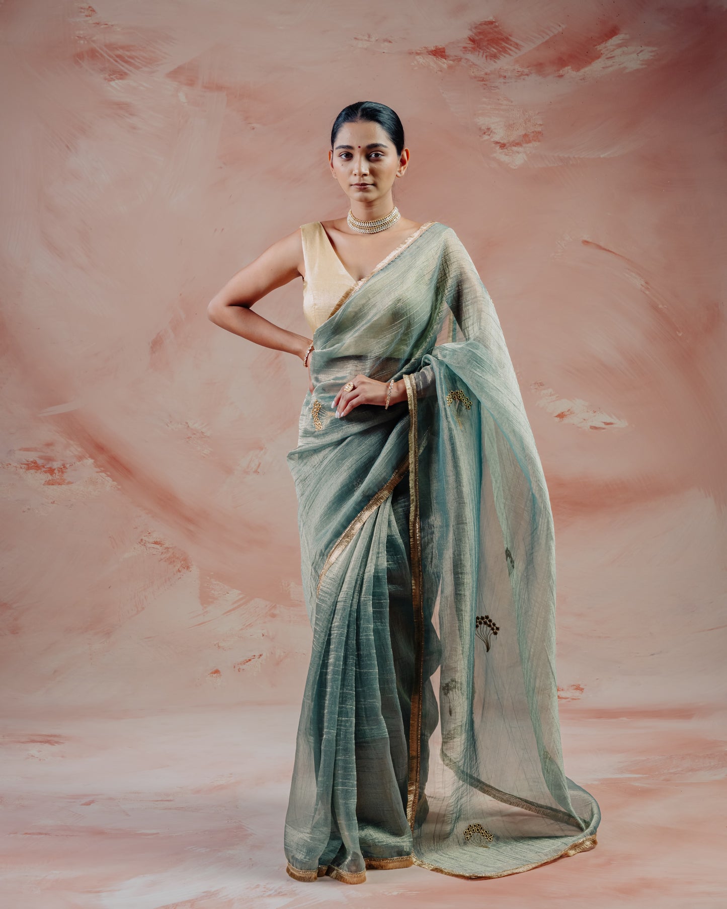 Blue Crush Tissue Saree