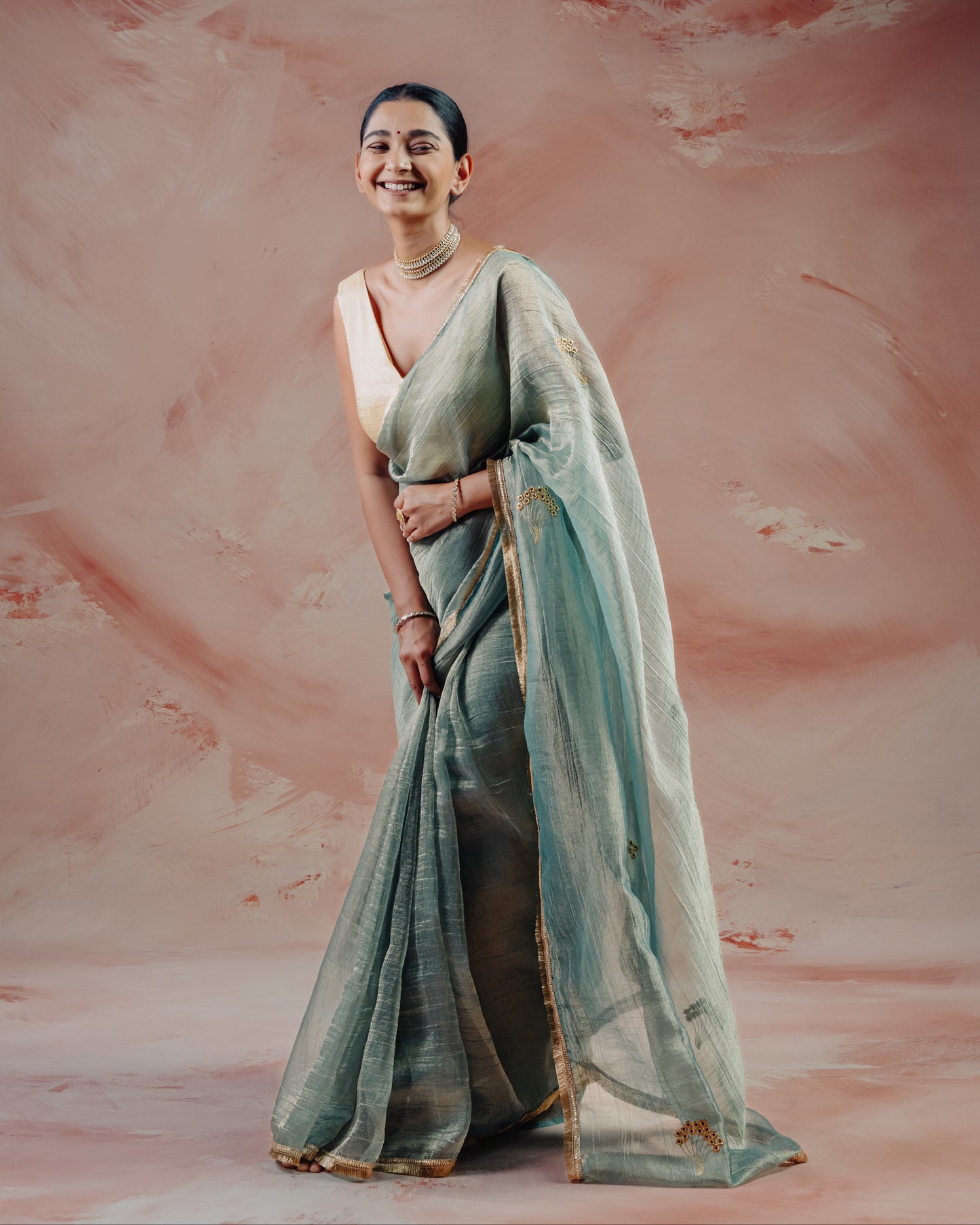 Blue Crush Tissue Saree