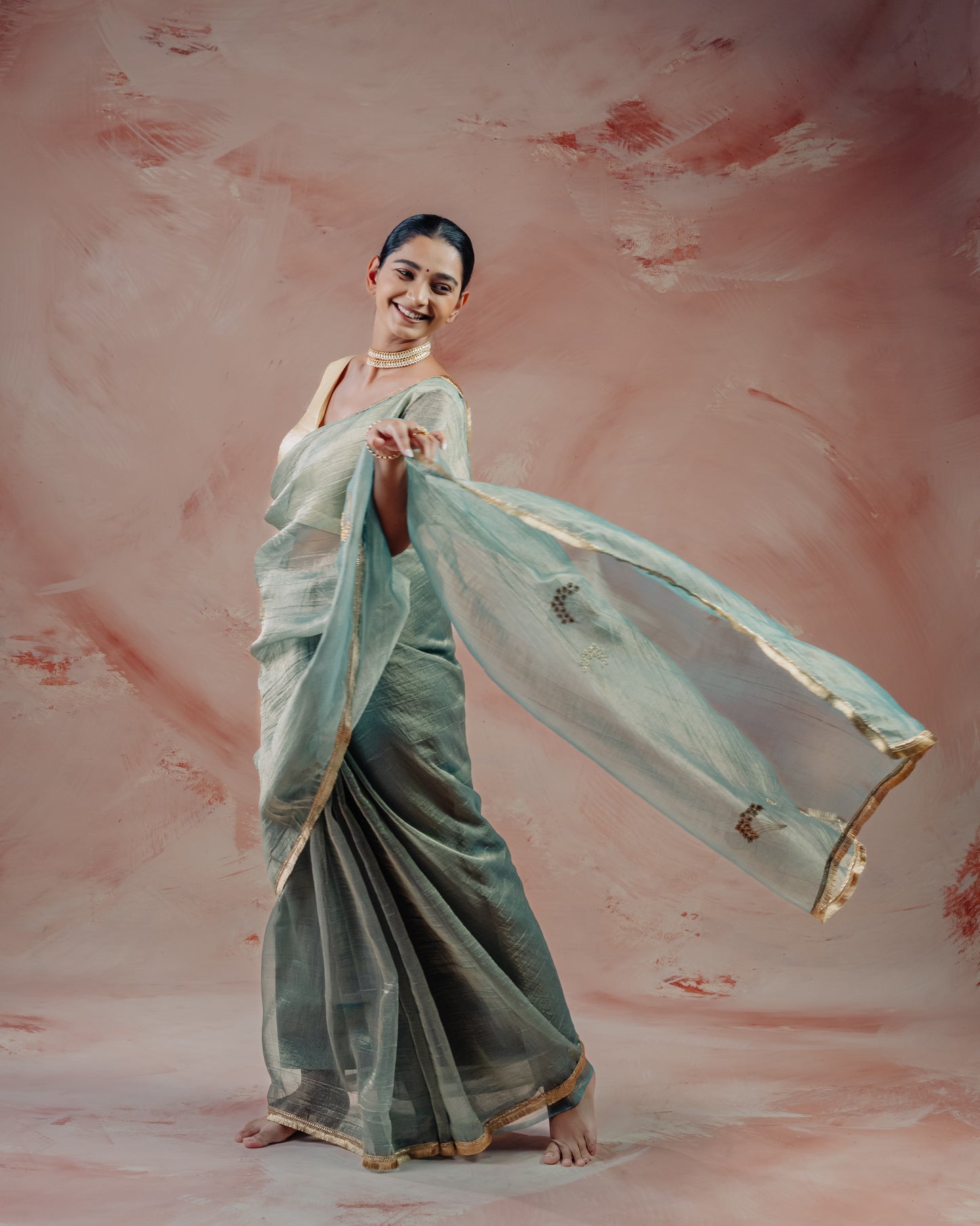 Blue Crush Tissue Saree