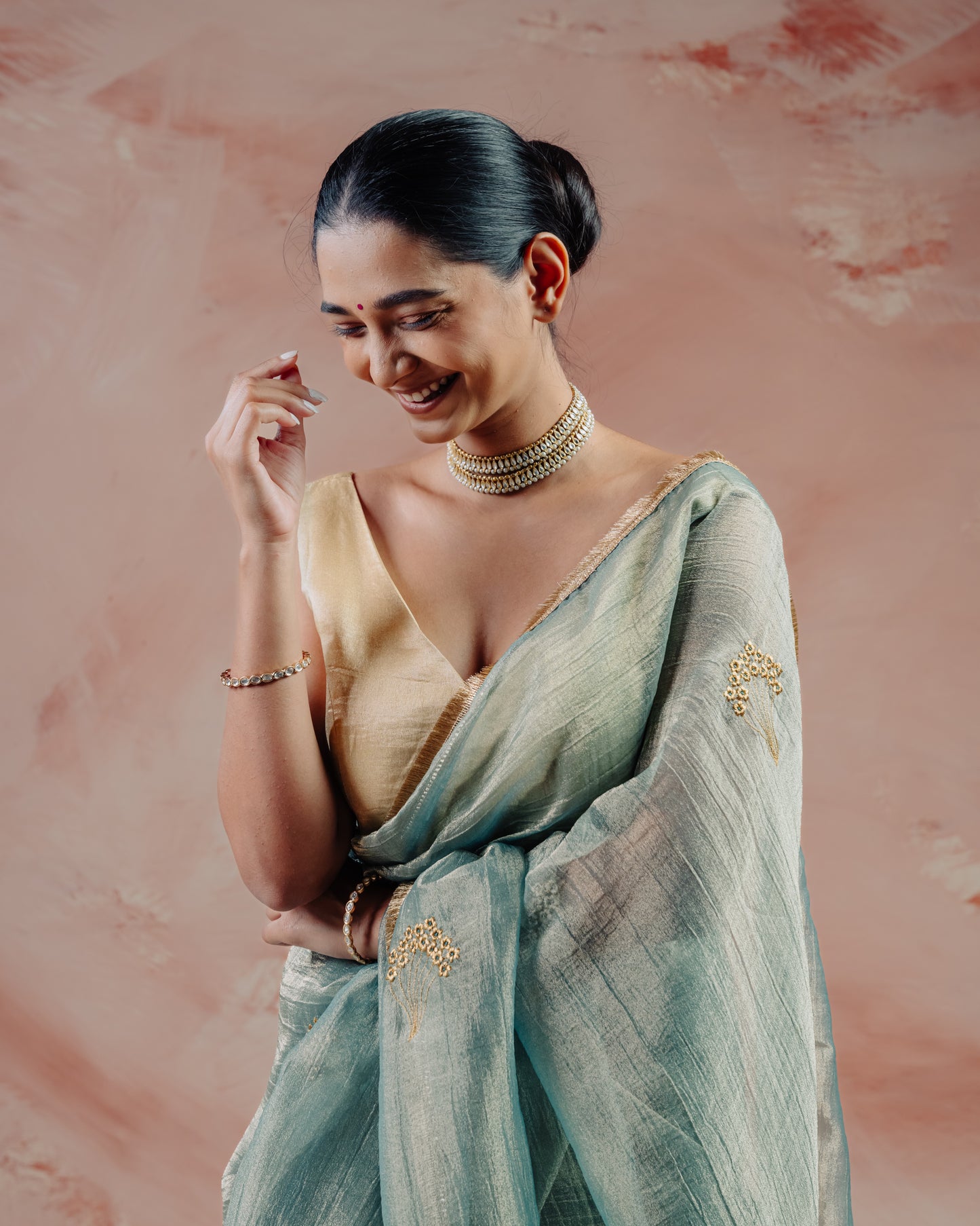 Blue Crush Tissue Saree