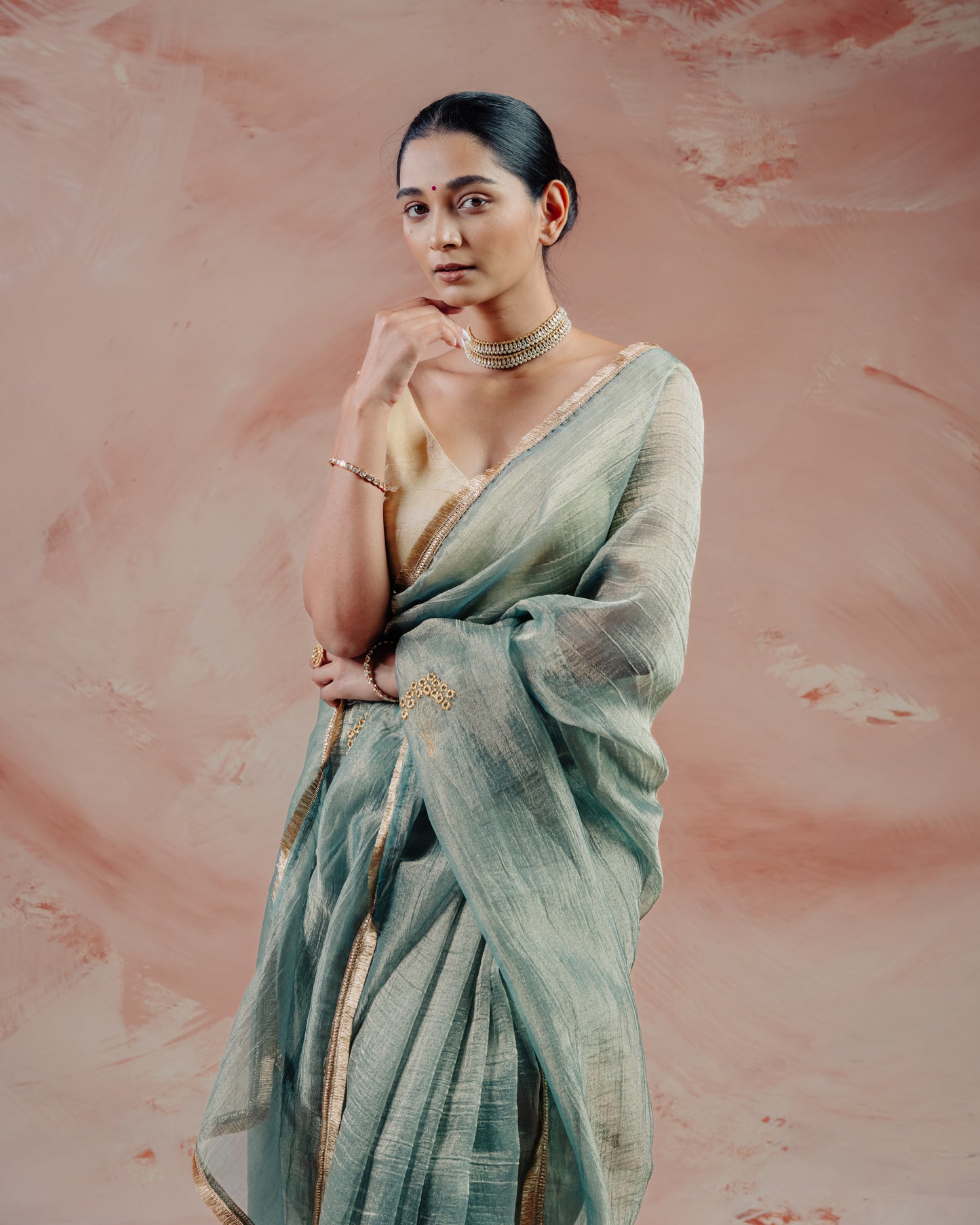 Blue Crush Tissue Saree
