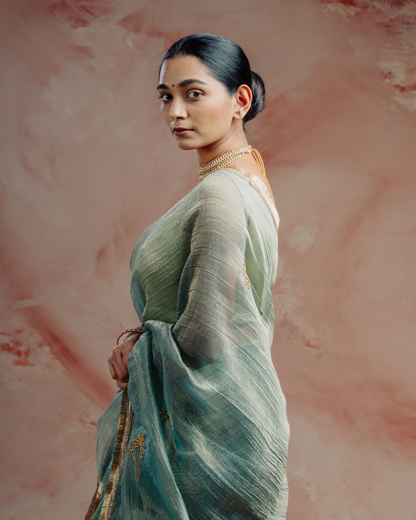 Blue Crush Tissue Saree