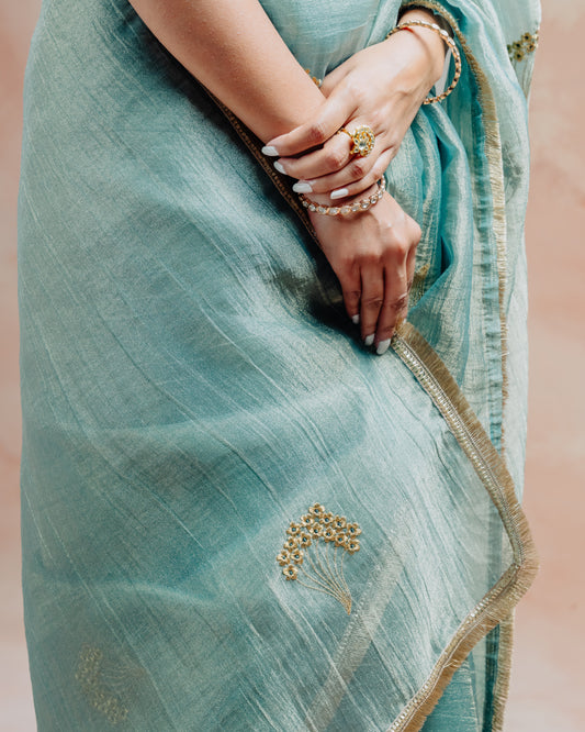 Blue Crush Tissue Saree